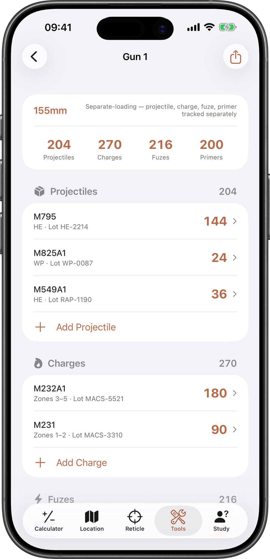 Sweep & Zone ammo inventory tracker